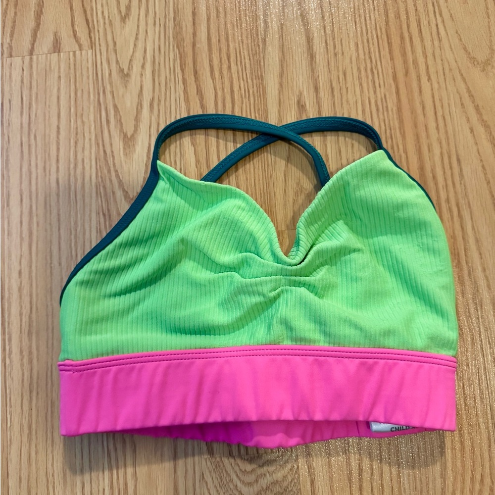 Green and Pink Sports Bra Girl’s Dance Wear